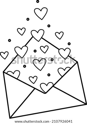Vector image of an envelope with hearts, Valentine's Day. A simple contour vector, a set of technologies for the user interface and UX,website or mobile application,highlight ed on a white background.