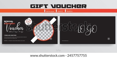 Discount Restaurants Gift Voucher Template Design, Promotion gift coupon, coupon card for your business advertisements, Voucher, gift card, Add, Advertizing, Discount, Food, Graphic Design.