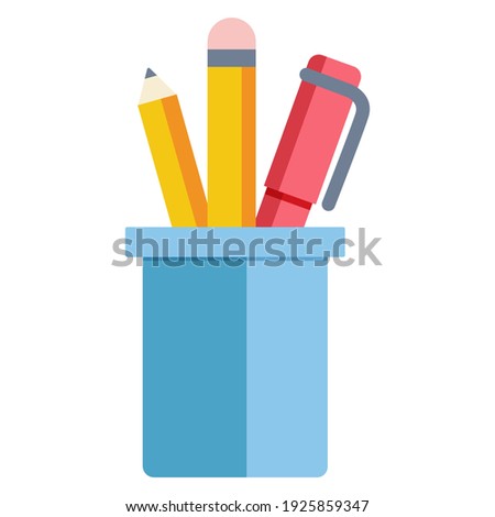 Pen and pencils in a glass. Flat illustration.