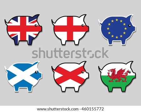 Brexit countries flags on piggy banks, finance concept