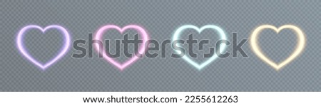 A set of colorful neon glowing hearts. Bright glowing neon frame of bright glowing beams for Valentine's Day. vector png