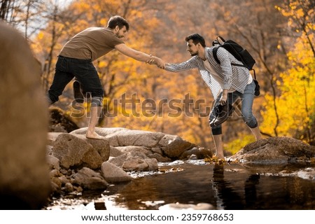 Image, Stock Photo cross a stream with hiking boots