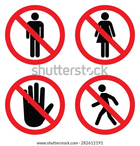 No entry sign set . No man , no women , hand stop and no man walk . Stockfoto © 