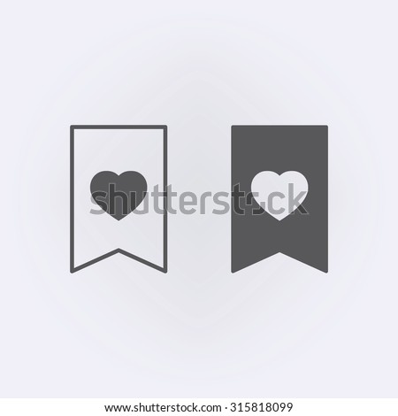 Bookmark icon set with heart . Vector illustration