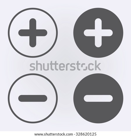 Plus and minus icon set in circle . Vector illustration
