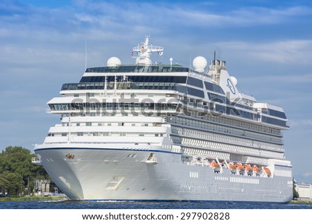 Port of Amsterdam, Noord-Holland/Netherlands - July 18-07-2015 - Cruise ship Marina is sailing at the Noordzeekanaal. Cruise ship Marina is part of the fleet of Oceania Cruises. Photo nr.2.