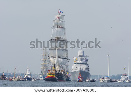 Port of Amsterdam, Noord-Holland/Netherlands - August 19-08-2015 - Tallship Stad Amsterdam the dutch navy and the port Authorities are sailing to amsterdam during SAIL 2015.