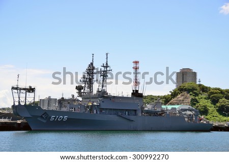 Kanagawa, JAPAN - July 15, 2015; A photo of an Oceanographic Research Ship \