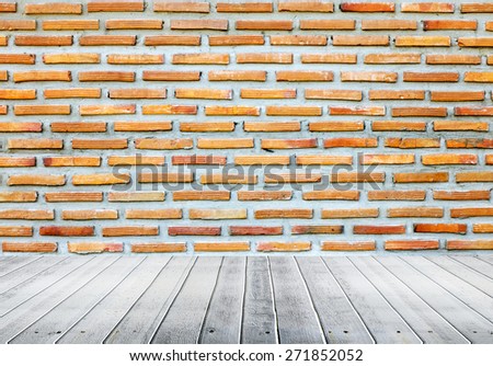 Room Design from White Wooden Plank Floor and Cement Wall Brick - Texture Background