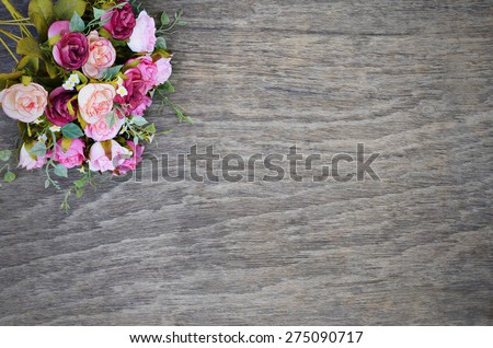 Oil Paint of Pink Old Rose Flora on Wooden Plate Classic Background Vintage Style for Texture Background Backdrop Card Wallpaper or Any Artwork