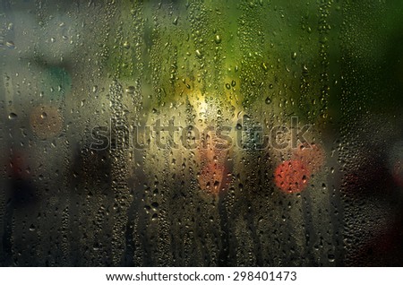 Darken Abstract Raining Drops at The Window in Early Night Scene Lonely Season for Texture Background