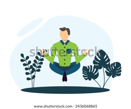Levitating Man in Lotus Pose Meditating. Meditation and state of mind concept vector