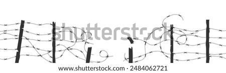 Prison Wall Restricted Area Broken Barbed Wire Fence. Seclusion places and war concept vector art