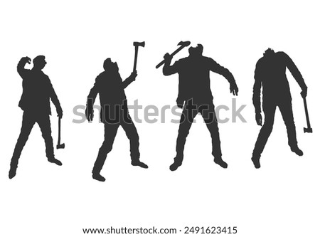 Headless Walking Dead Zombies with an Axe Silhouette Set. Halloween characters and design elements