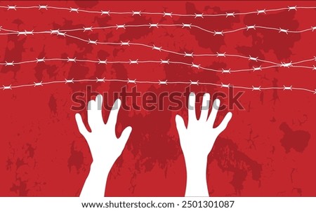 Prisoner Hands and Barbed Wire Prison Break Concept. Correctional institution escape concept vector