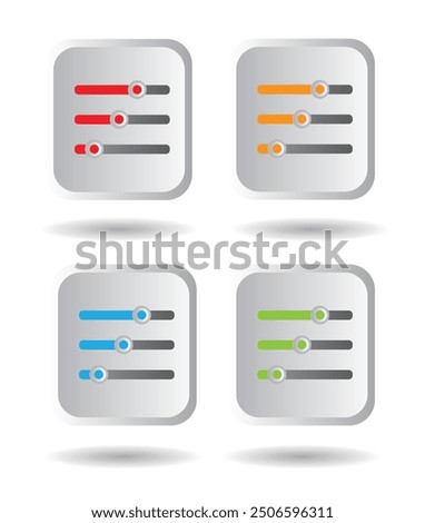 Colorful Digital Equalizer Buttons Set. Interface and music equipment concept vector