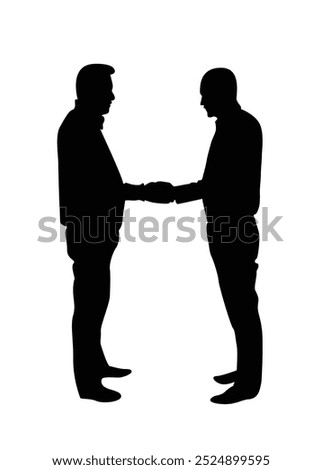 Two Business People Shaking Hands Silhouettes. Discussing work, meeting and communication concept vector