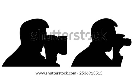 Bust Silhouette of a Photographer with Camera Side View. People and creative profession activities concept vector art