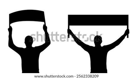 Bust Silhouette of a Man with Banner. People at protests or demonstration, business announcement vector art