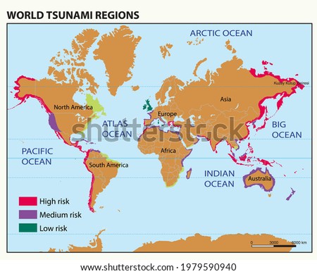 Geography landforms and elevation vector illustration. World  tsunami regions