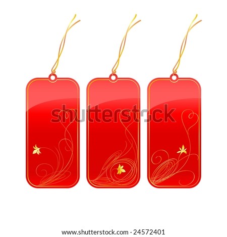 red labels on a white background