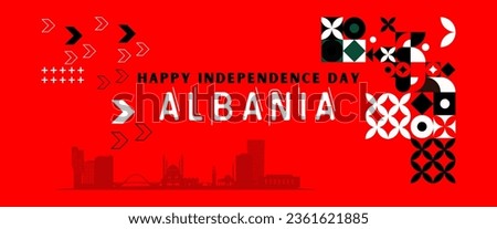Albania national day banner for independence day anniversary. Flag of Albania and modern geometric retro abstract design.