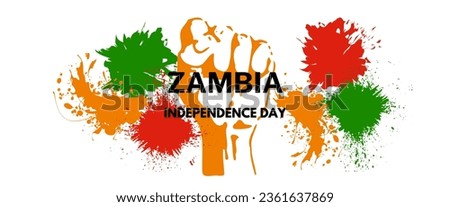 Zambia national day banner for independence day anniversary. Flag of Zambia and modern geometric retro abstract design. Green and black concept.