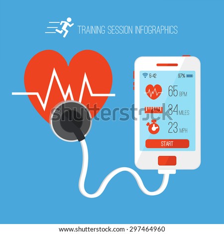 Phone training and health tracking application. Vector illustration template
