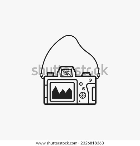 Illustration of Mirrorless Camera Back Side Line Icon Symbol, Flat Color Vector Design, Isolated on White Background