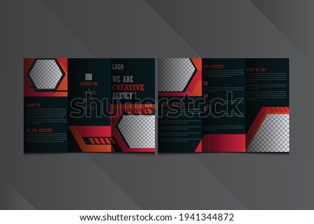 Corporate Tri Fold Brochure vector illustration. Vector triple folding brochure for business and advertising. Layout with modern elements and abstract background