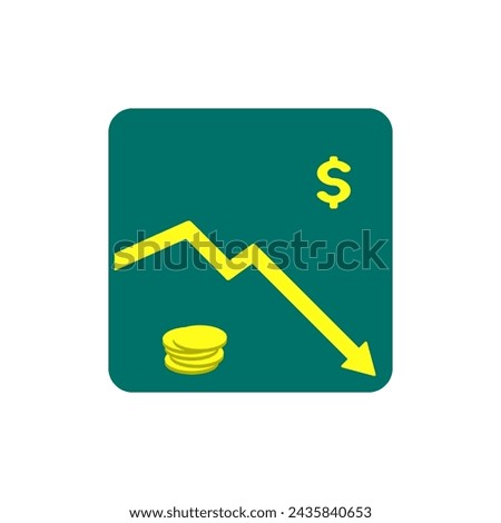 Chart vector logo icon with dollar sign and down arrow.