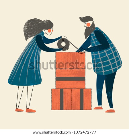 Couple packing boxes. Vector Illustration