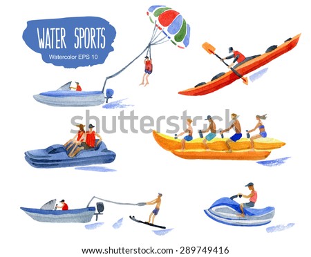 Water Sports. Vector watercolor illustration.