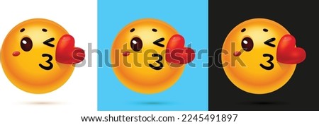Laughing emoji with one hearts, Emoji vector set, A laughing face emoji giving kiss and rosy cheeks in multiple colors backgrounds, emotion showing love, happy face, glossy effect, emojis vector