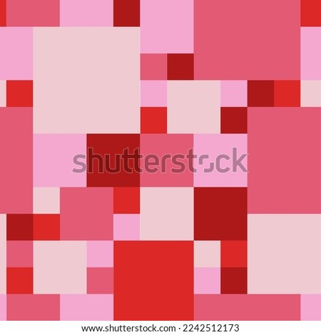 Lovely vector red monochromic seamless pattern made of squares of different sizes and different shades of red and pink