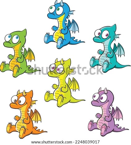 Many colorfull cute little baby dragons