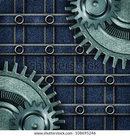 metallic gears with jeans background