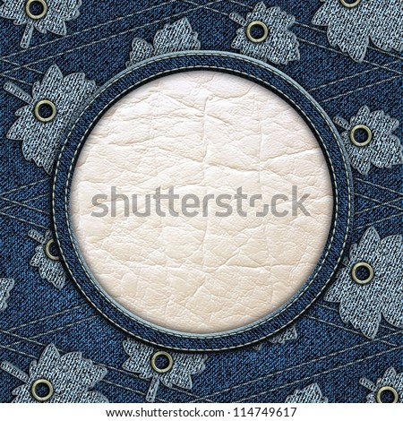 denim jeans frame with leather background