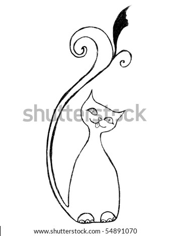 Artistic Hand Drawn Cat, Raster Illustration - 54891070 : Shutterstock