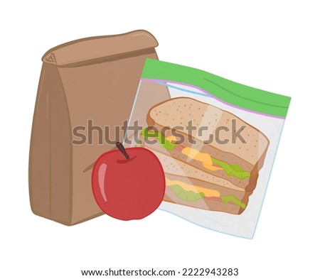 Illustration of cute sack lunch set