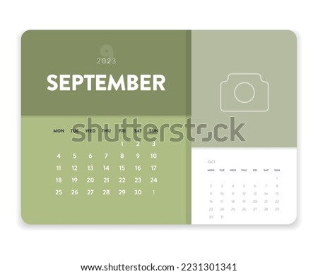 Creative minimal business monthly 2023 Calendar template vector. Desk wall calendar for print, digital calendar or planner. Week start on Monday. Simple modern annual calendar layout design. September