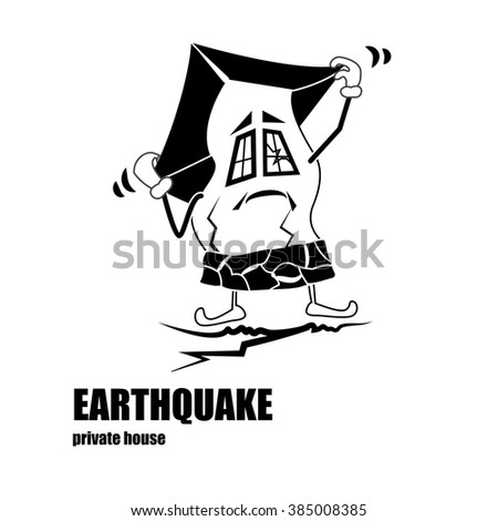 Vector colorless logo house, located in the earthquake zone. It may serve as a sign, a warning about the dangers or advertise construction reliability.  Isolated on white background.