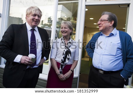 LONDON - MARCH 13: London Mayor Boris Johnson vizited small local businesses in Kew.  March 13, 2014  near Kew Garden London, England.