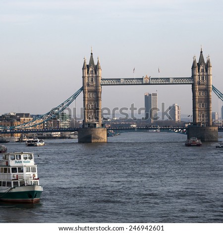 LONDON - OCTOBER 03: London Tower Bridge and HMS Belfast on October 03, 2014 in London, UK. London is one of the world\'s leading tourism destinations