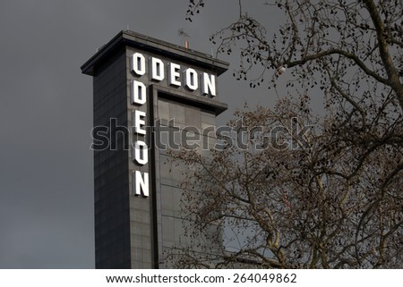 LONDON - DEC 30: Outside view of Odeon, British chain of cinemas, one of the largest in Europe, founded 1928 by Oscar Deutsch, Covent Garden branch on Dec 30, 2014 in London, UK
