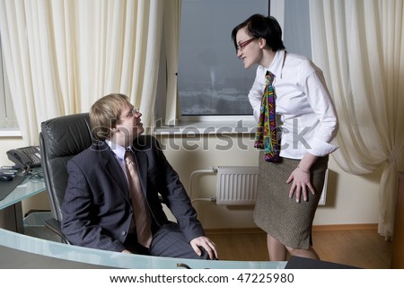 furious secretary trying to shout at her boss