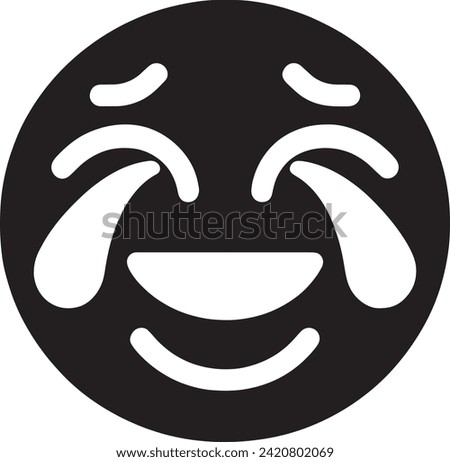 This black and white vector portrays the iconic 'Tears of Joy' emoji.