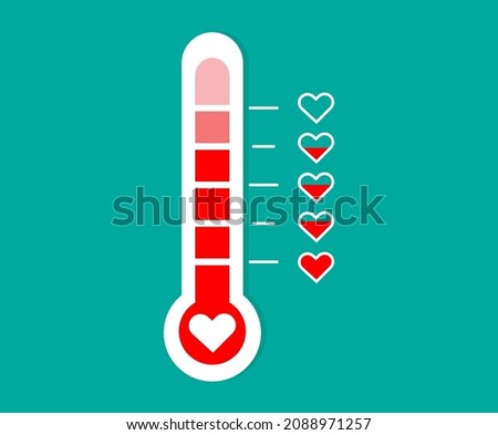 Love thermometer . Valentines Day .Card element. Heat level of love. Vector illustration.