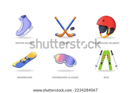 Winter sport 3D icons set in modern design. Pack isolated elements