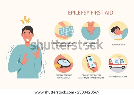 Epilepsy first aid medical examination concept with people scene in the flat cartoon design. Instructions how to provide first aid to a person with an epileptic attack. Vector illustration.